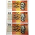 AUSTRALIA 1983 . TWENTY 20 DOLLAR BANKNOTES . JOHNSTON/STONE . CONSECUTIVE TRIO